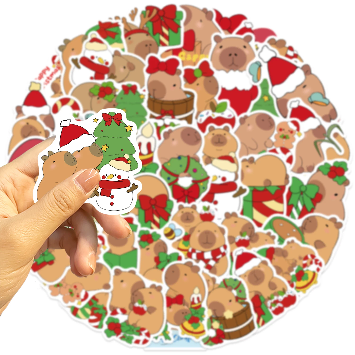 50PCS Christmas Capybaras Stickers Cartoon Cute Decals Toy Stationery Guitar Phone Bicycle Laptop Luggage Car Graffiti Sticker