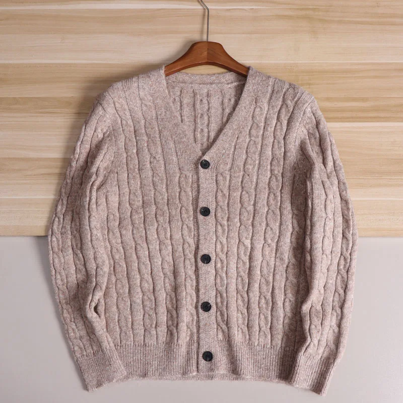 

Nordic Luxury High End Alpaca Wool Australian Wool Autumn Winter Men Ele Casual Knitted Open Cardigan Twisted Needle