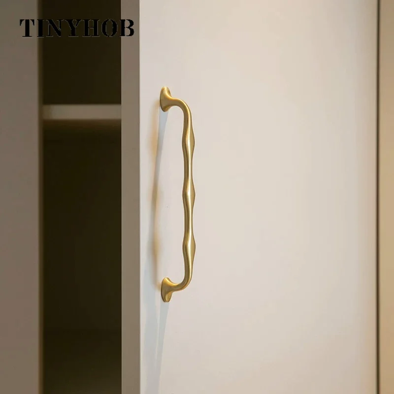 TINYHOB Matte Gold Solid Brass Drawer Handles Irregular Wavy Bar Pulls Oval Cabinet Knobs Modern Kitchen Cupboard Door Hardware