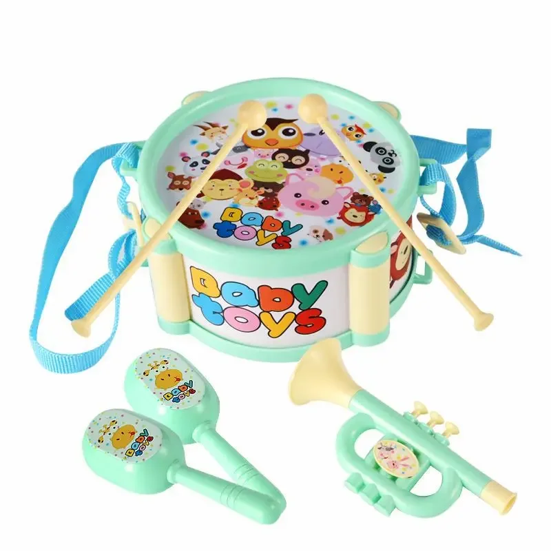 Trompeta de tambor para niños, instrumento de percusión musical, Kit de banda, juguete educativo de aprendizaje temprano, regalo para niños, 5 piezas/4 piezas