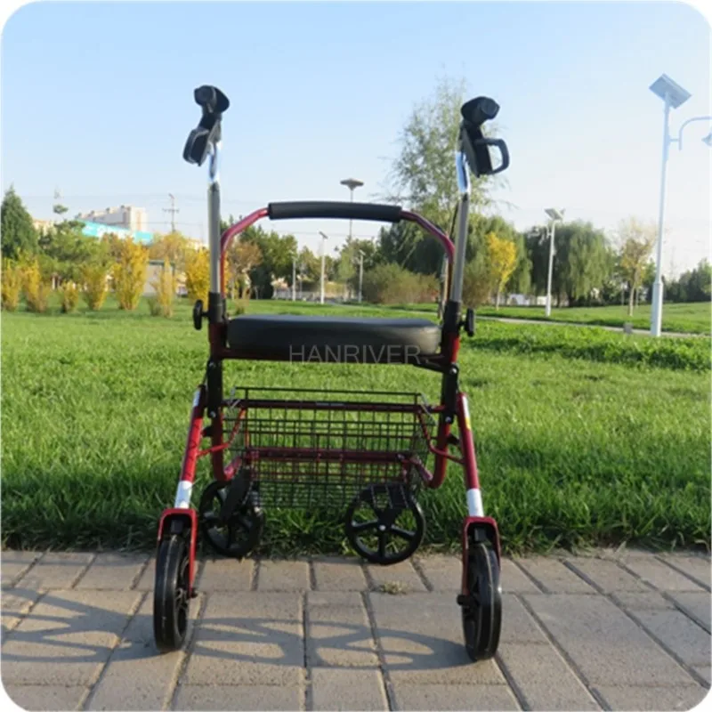 Folding shopping scooter for the elderly portable trolleys with four wheels can be pushed and seated to buy vegetables