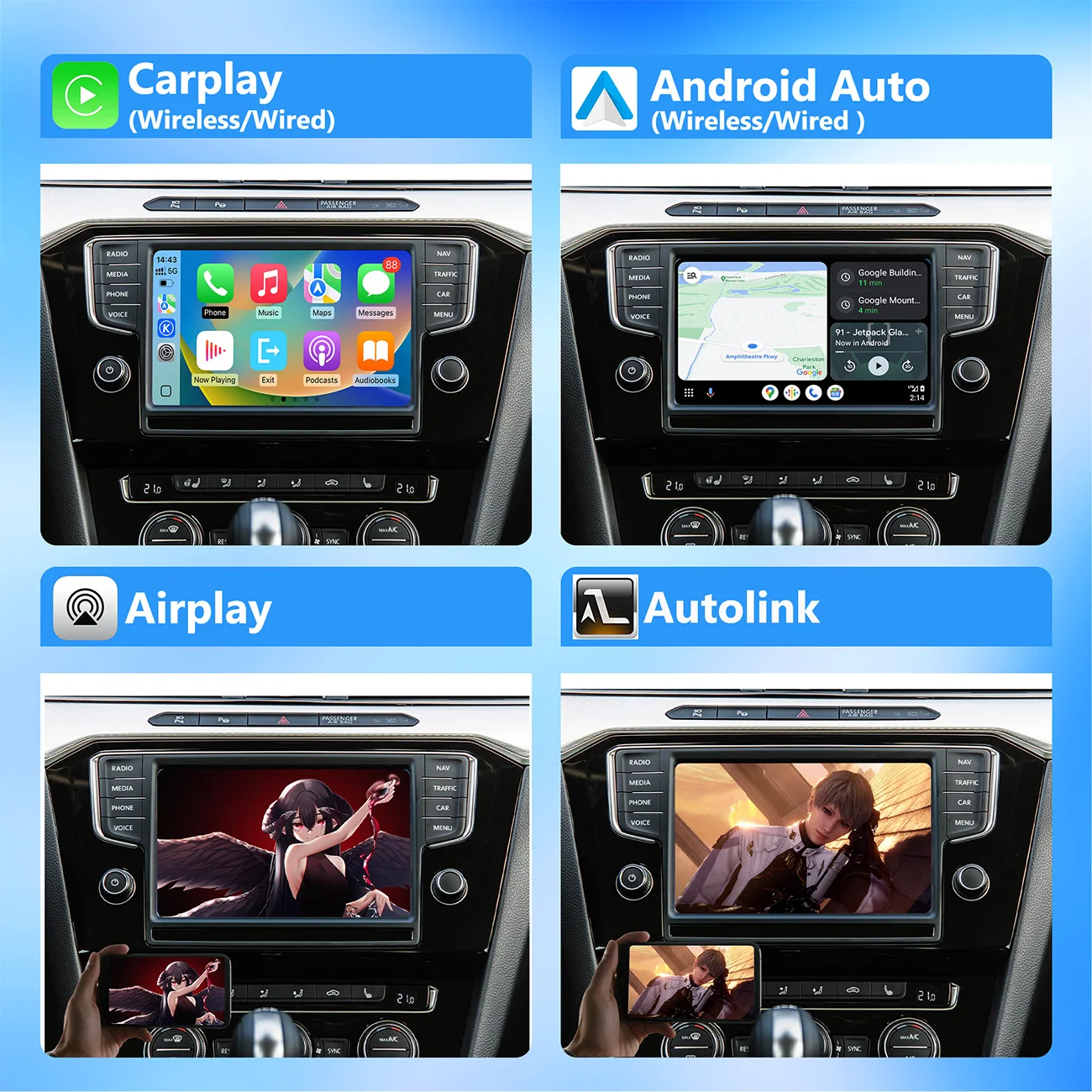 Carplay اللاسلكي Android Auto Airplay AutoLink لشركة فولكس فاجن فولكس فاجن تيجوان تيرامونت فيديون جولف GTI بولو باسات B8 MAGOTAN (B8) #3