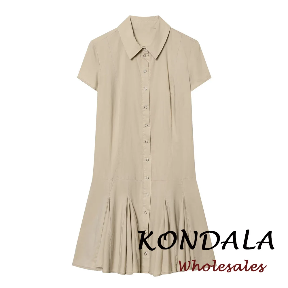 KONDALA Vintage Khaki Damen Polo-Minikleid Mode 2026 Sommer Plissiertes Modernes Streetwear-Kleid Preppy-Stil Moderne Vestidos