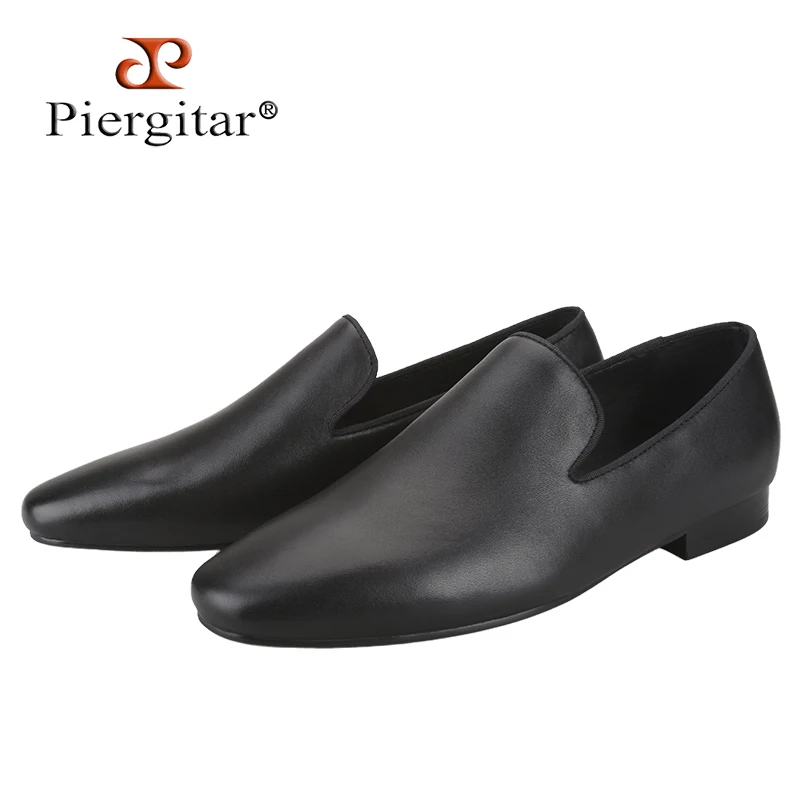 Piergitar Handmade Genuine Leather Slip-On Loafers British Style Men Dress Shoes For Party And Banquet Classic Model Red Sole