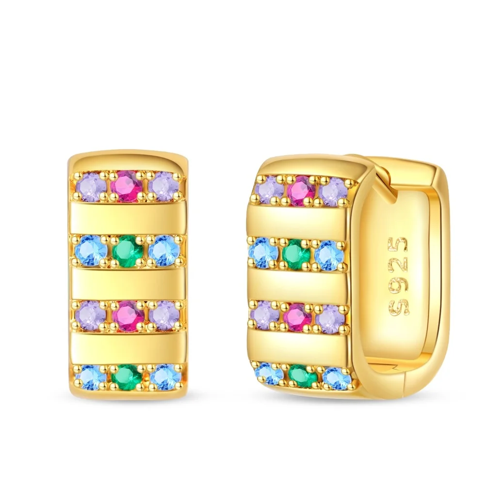 Beautiful 925 Sterling Silver Gold Colored Zirconium Square Earrings For Women's Dating Fashion Jewelry Accessories