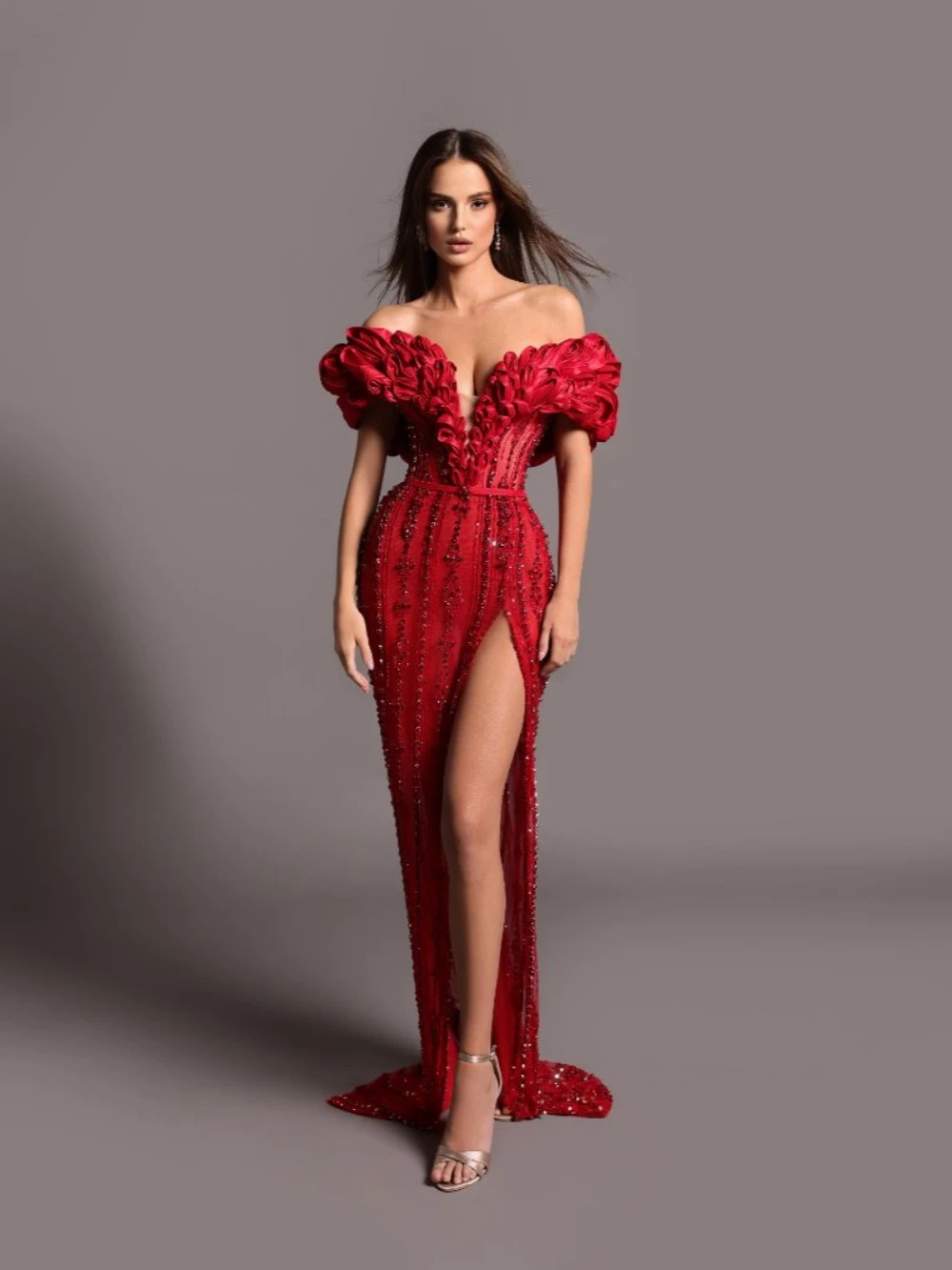 Gracioso vermelho vestido de noite reto luxo lantejoulas contas vestido de baile sexy profundo decote em v alta fenda vestidos de cocktail robe de mariée