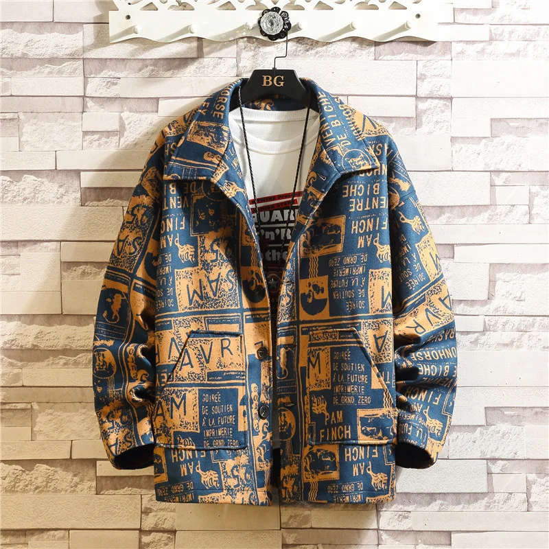 New Spring Autumn Mens Japanese Plus Size Lapel Jacket Man Popular Loose Printed Letter Casual Coat Male Streetwear Clothes 5XL