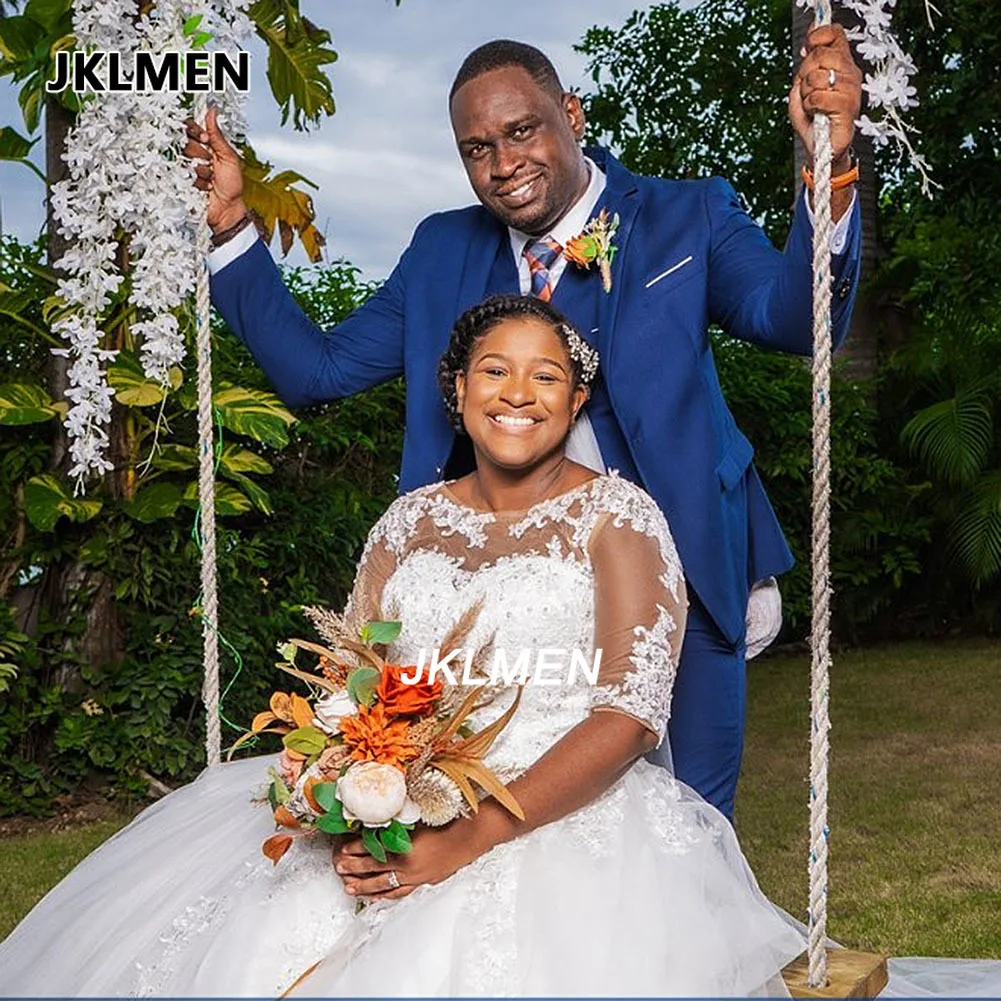 Illusion Scoop Neckline Lace Appliques Half Sleeves Tulle Wedding Dress Corset Bridal Ball Gown Vestidos De Novia Custom Made