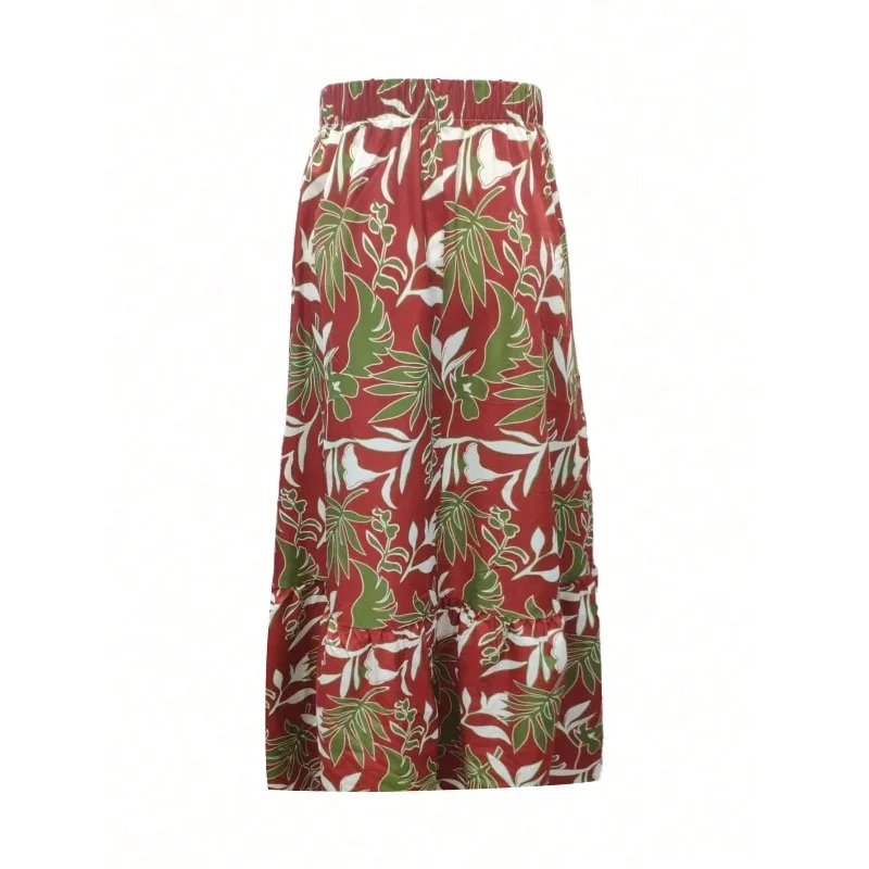 حجم كبير المرأة موضة أنيقة طباعة مرونة الخصر تنورة فام المرقعة تنورة ضئيلة الشارع الشهير عادية الكاحل طول تنورة طويلة