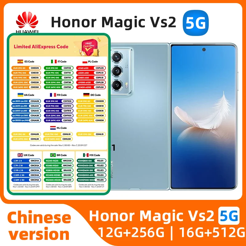 

Honor Magic Vs2 Vs 2 Folded Screen 5G Mobile Phone 12GB 16GB RAM 256GB/512GB ROM 5000mAh Android NFC used phone