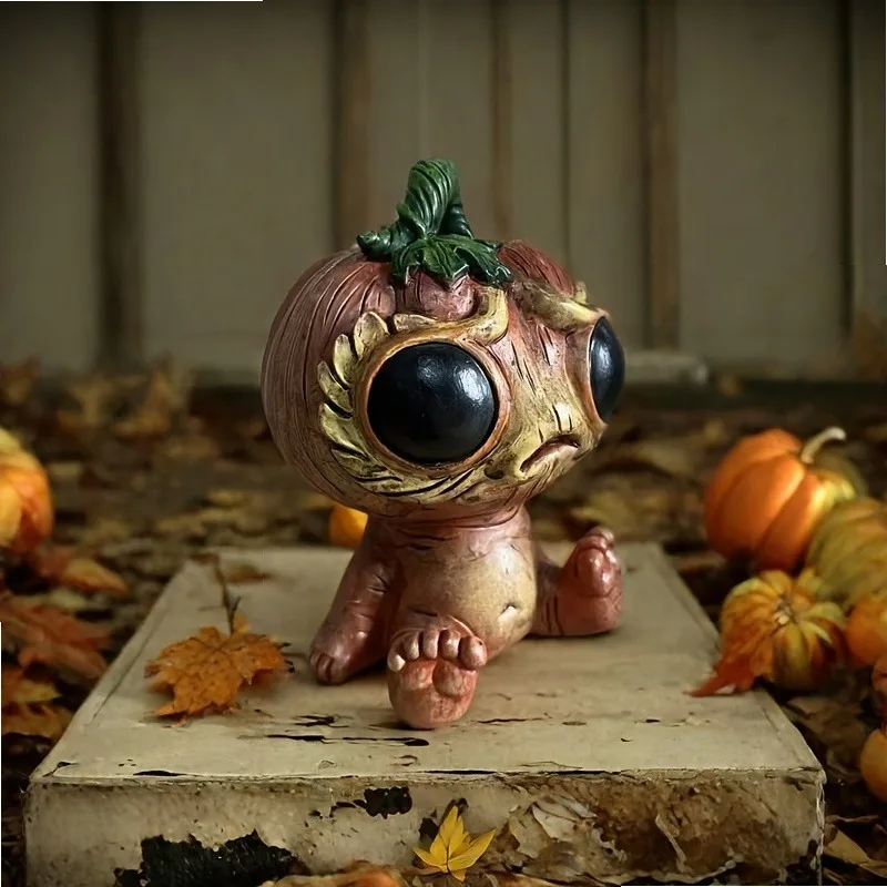 Whimsical Pumpkin Alien Elf Figurine Resin Fantasy Creature for Home Garden Halloween Decor Collectible Ornament
