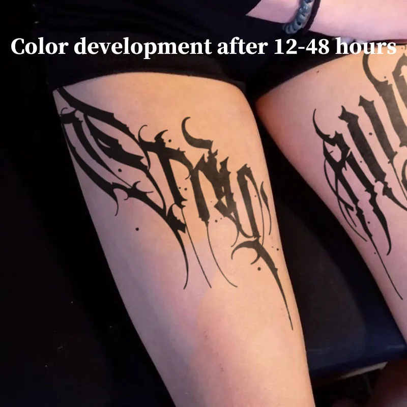 Dark English Letter Wings Herbal Juice Tattoo Stickers Temporary Tattoos Fake Tatto for Women Men Sexy Hotwife Waterproof Art