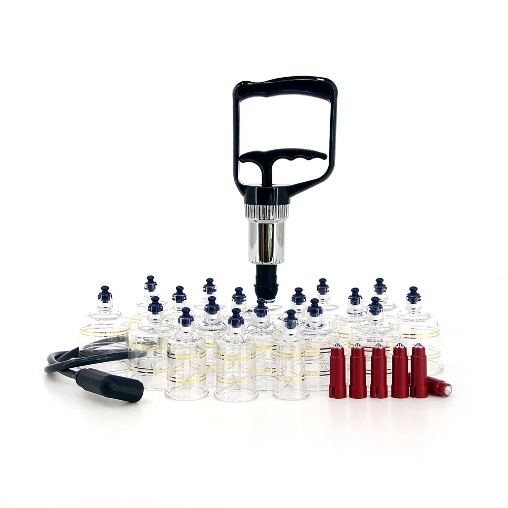 Health Cupping Chinese Physiotherapy Dehumidification Vacuum Cupping Device Massage Meridian Body Massage Tank Set/19 PCs