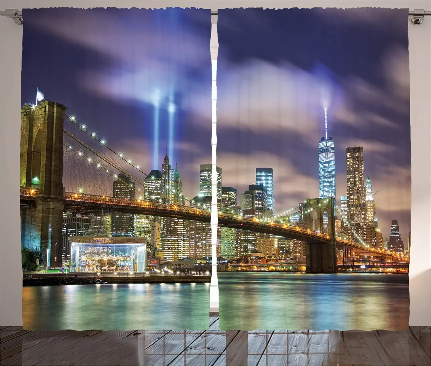 Landscape Blackout Curtains Manhattan Skyline Brooklyn Bridge Towers in United States America Living Room Bedroom Window Drapes