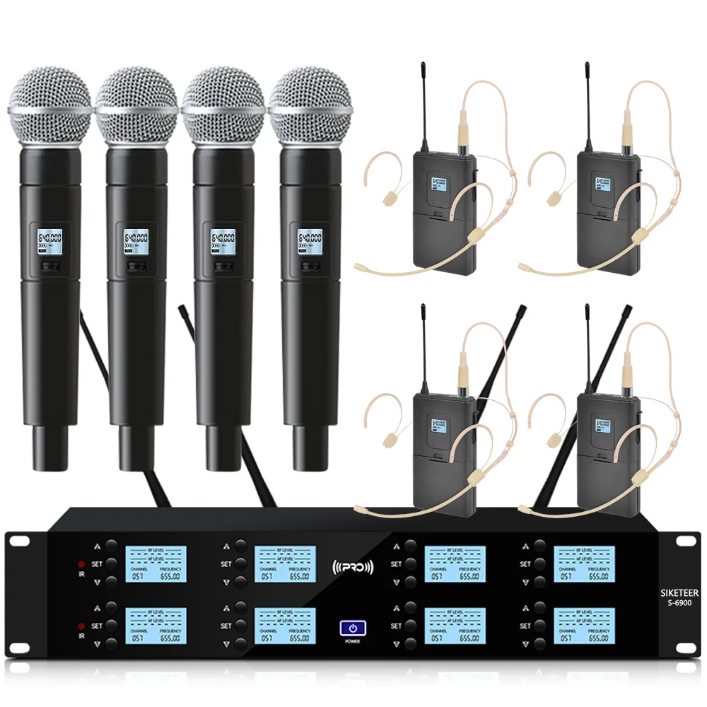 ميكروفون لاسلكي احترافي UHF، 8 قنوات، ميكروفون لافالير محمول، مناسب للكاريوكي والكنيسة واستخدام المسرح. #5