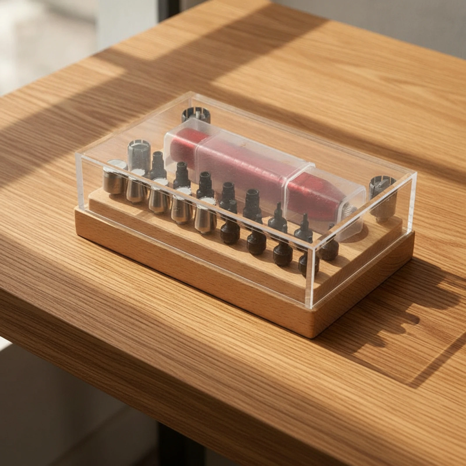 20 Pieces Watch Press with Wooden Base Stable Watch Repair Tool Organized Compact for Watchmakers, Workbench