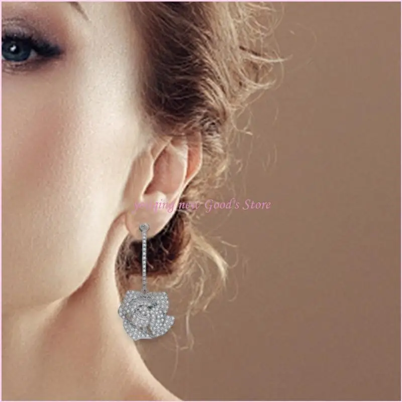 

57QA Studs Earrings with Rhinestones Detailing Evening Event Earrings Copper Texture