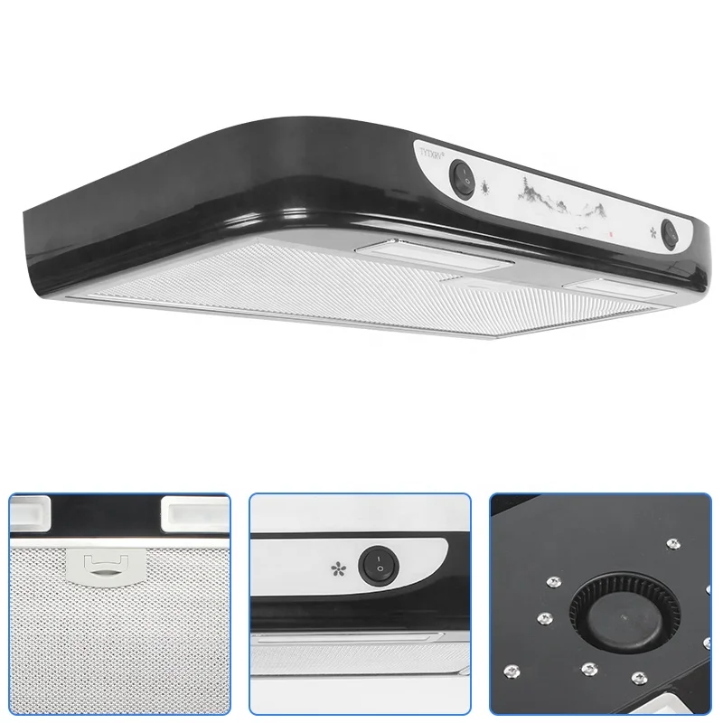 12V RV Range Hood with Dual LED Light & Button Switch Removable Cleaning Cooker Hoods for Motorhome Camper Van