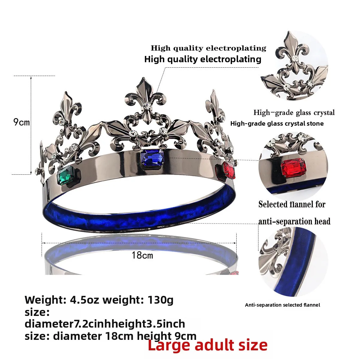 

Tiara Black Baroque Royal King Queen Crown Men Women Gothic Cosplay Headpiece One Size