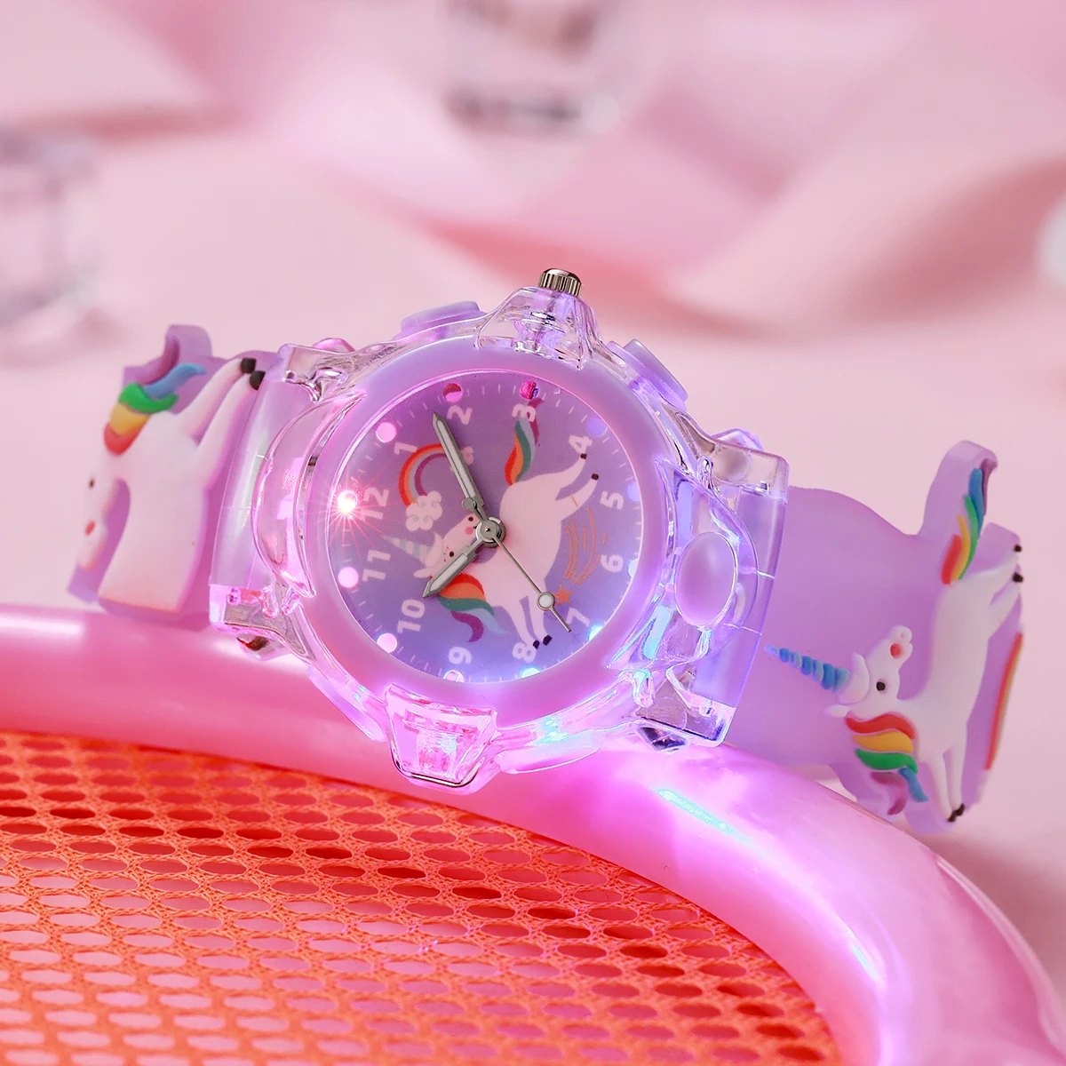 ساعة يونيكورن كارتونية جديدة من السيليكون، ساعة أطفال للطلاب، ساعة مضيئة خفيفة #3