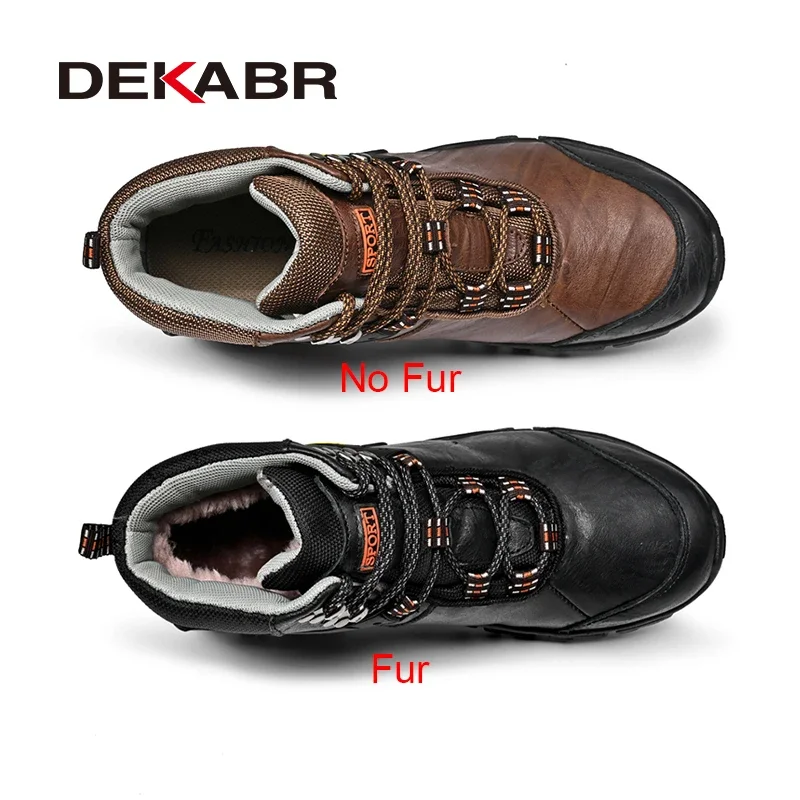 DEKABR New Comfortable Genuine Leather Men Boots Winter Warm Fur Ankle Boots Handmade Fashion Designer Boots Size 38-46