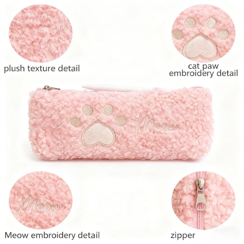متعدد الألوان القط باو أفخم مقلمة لطيف "مياو" المطرزة حقيبة أدوات مكتبية لينة فروي حامل قلم للطلاب والمكتب #1