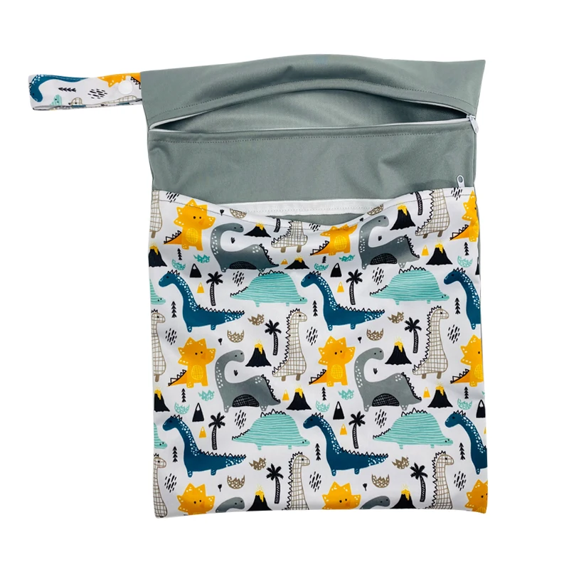 [Usurpon]1PC Print Double Pocket Wet Bag 30*40cm Nappy Bag Waterproof Diaper Storage Double Zipper Handle Bag