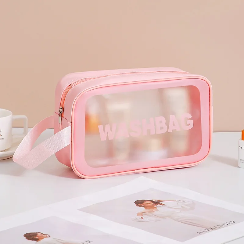 Pu Transparent Makeup & Toiletry Bag, Large Capacity PVC Semi Transparent Frosted Portable Storage Bag