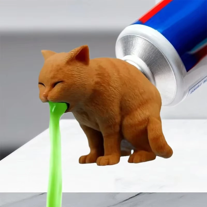 Prank Cat Toothpaste Squeezer Reusable 3D Printed Compact Design Spoof Cat Vomiting Toothpaste Head Toothpaste Tube Adapter