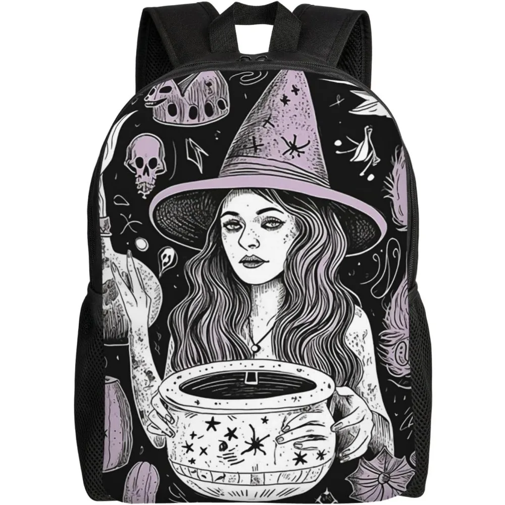 

Magic Witch Witchcraft Bohemian Drawing Cute Backpack Waterproof Lightweight Laptop Backpack Shoulder Bag Casual Daypack