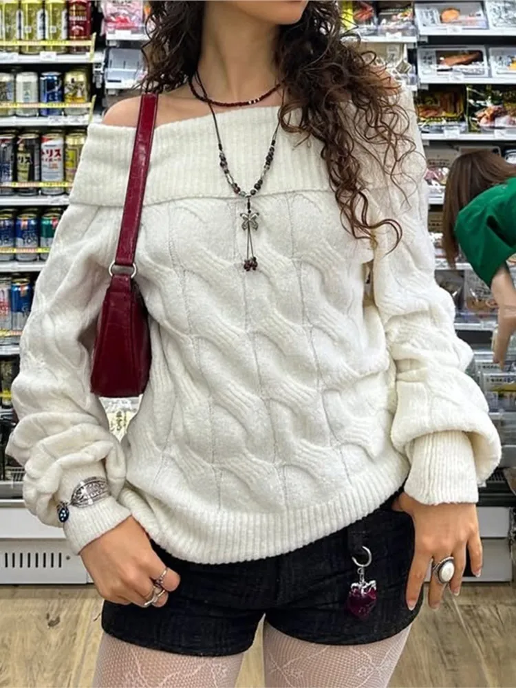 

2025 Fashionable Off-the-shoulder Long-sleeved Sweater Women's Autumn And Winter A-linear Elegant Versatile Pullover Sweater