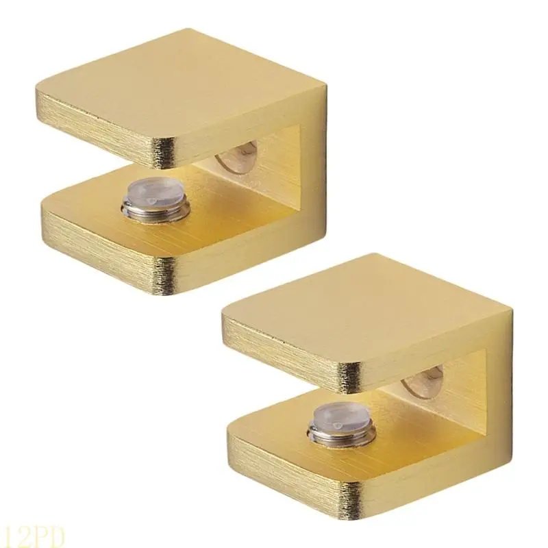 12PD 2lots Stable Copper Glass Clamps Adjustable Shelf Brackets For Wine Cabinet Display Case Organizers