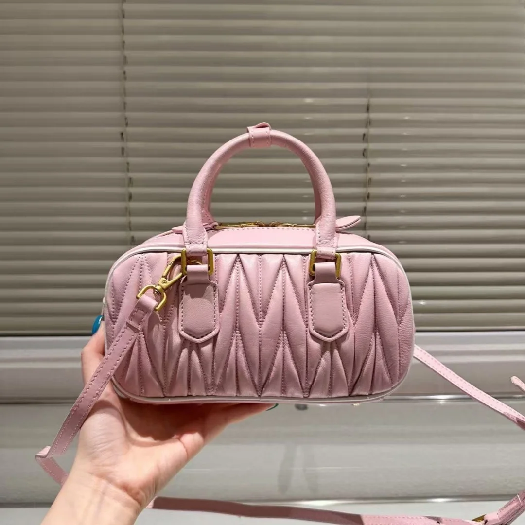 

Real Leather Women's bag 2025 high quality bowling bag handbag fashion Joker sweet Crossbody bagarmpit bag pleated portable bags
