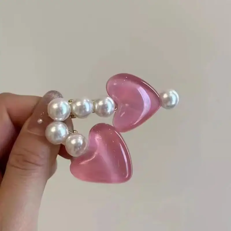 Charming Pearl Heart-shaped Hairpin For Forehead Bangs Sweet Princess Theme Girl Hairpin Cute Duckbill Accessories Hair Clips