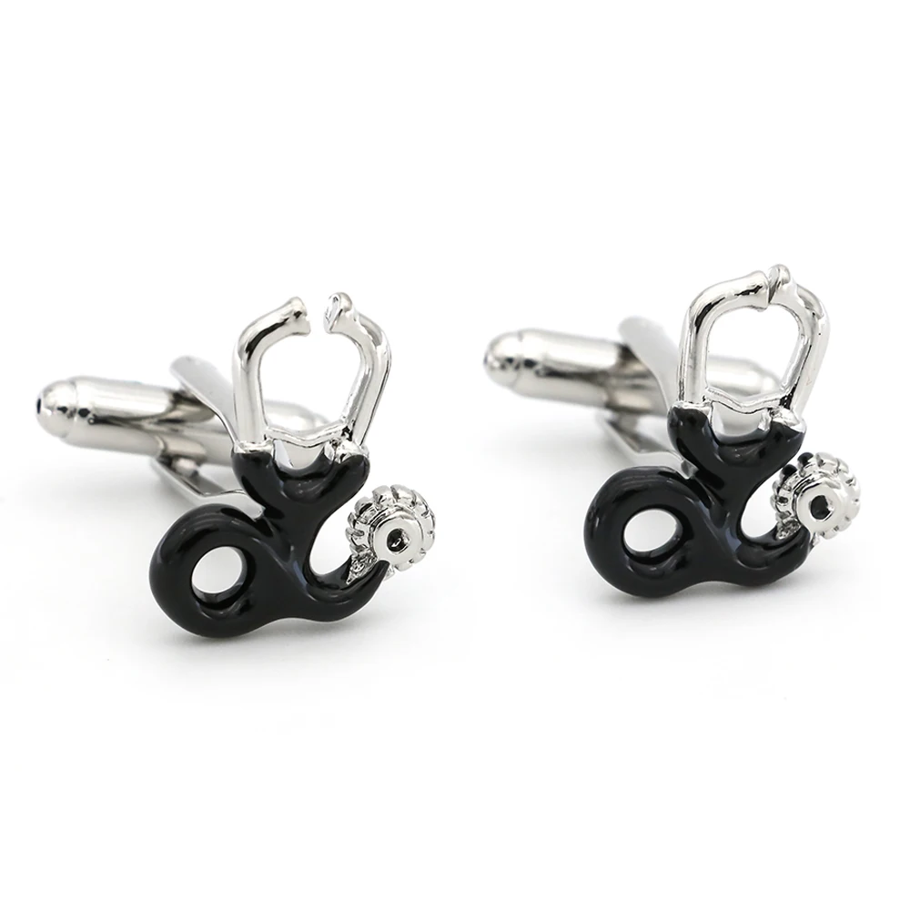 Doctor Design Stethoscope Cufflinks For Men Quality Copper Material Black Color Cuff Links Wholesale & Retail