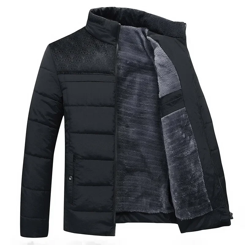 Abrigo grueso y cálido con cremallera para hombre, parka acolchada de felpa, chaqueta de cuello alto, Invierno