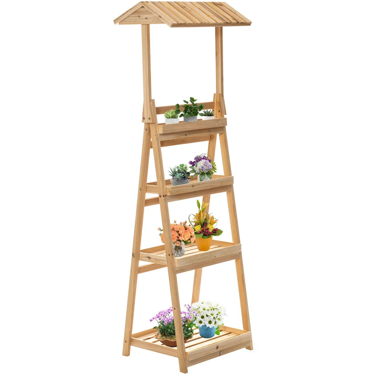 #Shelf multi-layer solid wood folding anti-corrosion living room balcony indoor ladder flower pot flower rack succulent rack