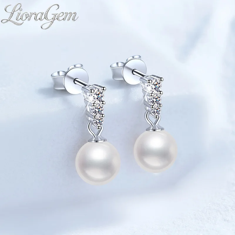 

LioraGem Classic Natural Freshwater Pearl Stud Earrings, Women's Moissanite Tassel Stud Earrings Platinum PT950 Stamp