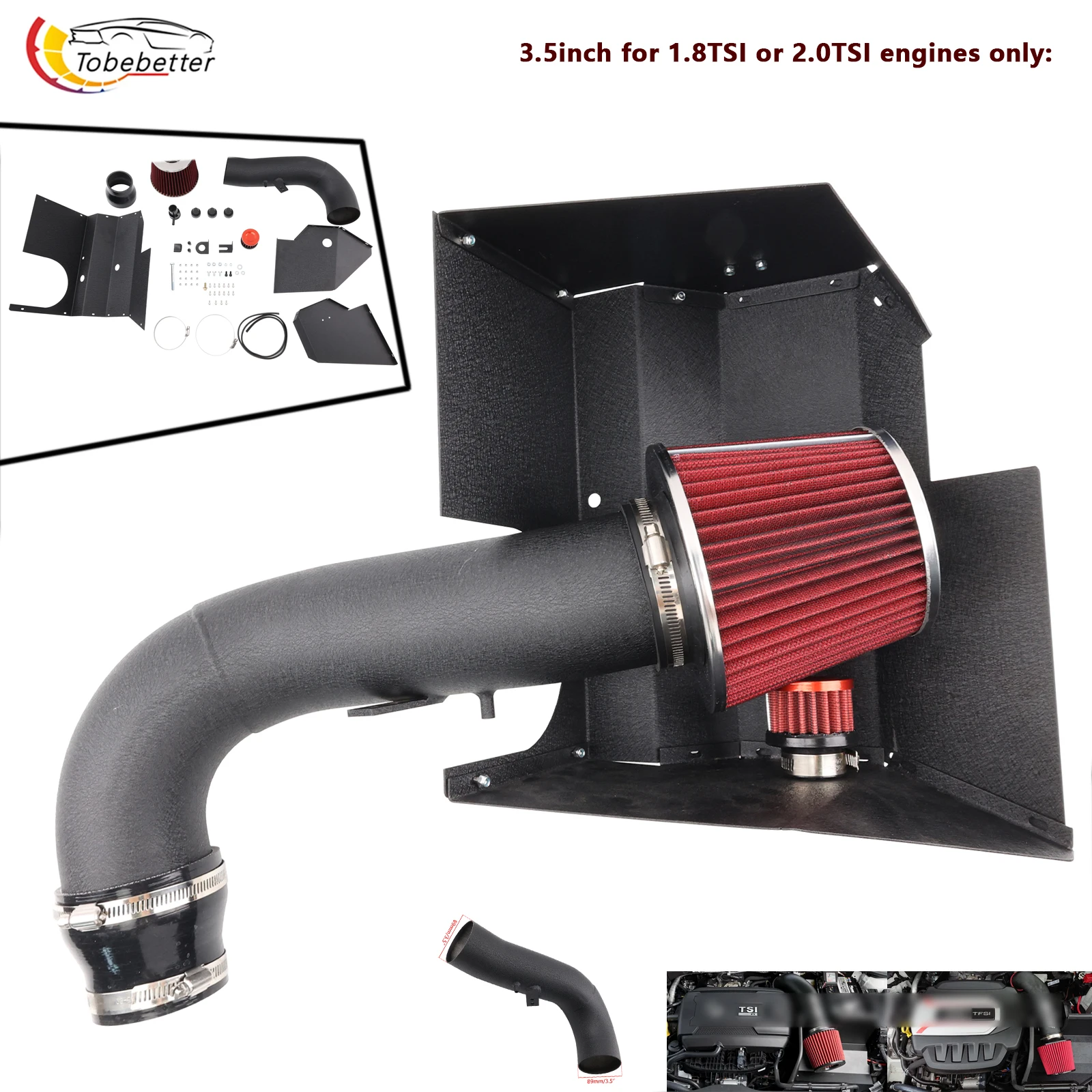 Kit de Tubería de Admisión de Aire Frío de 3.5'' para VW MK7/7.5 GTI Golf/AllTrack/Sportwagen 2015+ y Audi A3 S3 TT 1.8TSI 2.0TS