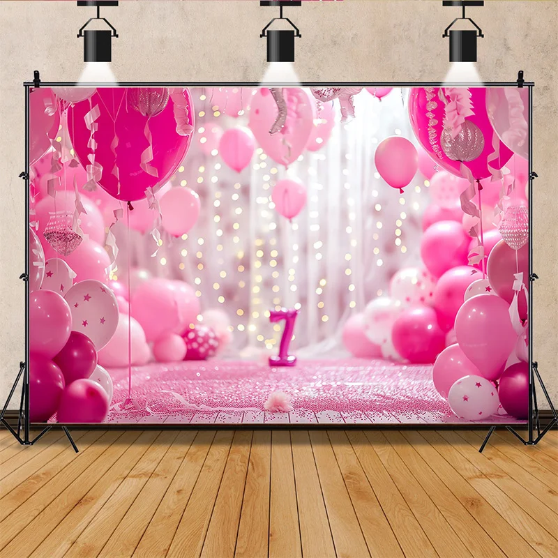 Happy Birthday  Photography Background  Number Pink Bear doll Hydrogen balloon Floral  Baby  Party  Backdrops  SR-73