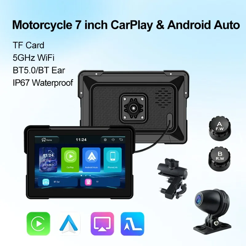 MeiHua 7inch Carplay Motorcycle DVR Navigation GPS Navigation Wireless CarPlay Android Auto Display Screen Portable Moto Monitor