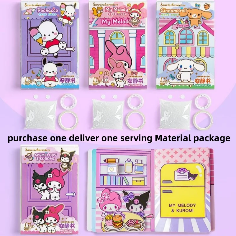 Sanrio Hello Kitty Melody Kurome Quiet Book No Need To Cut Child Manual Make Diy Cartoon Cute Sticker Girl Toy