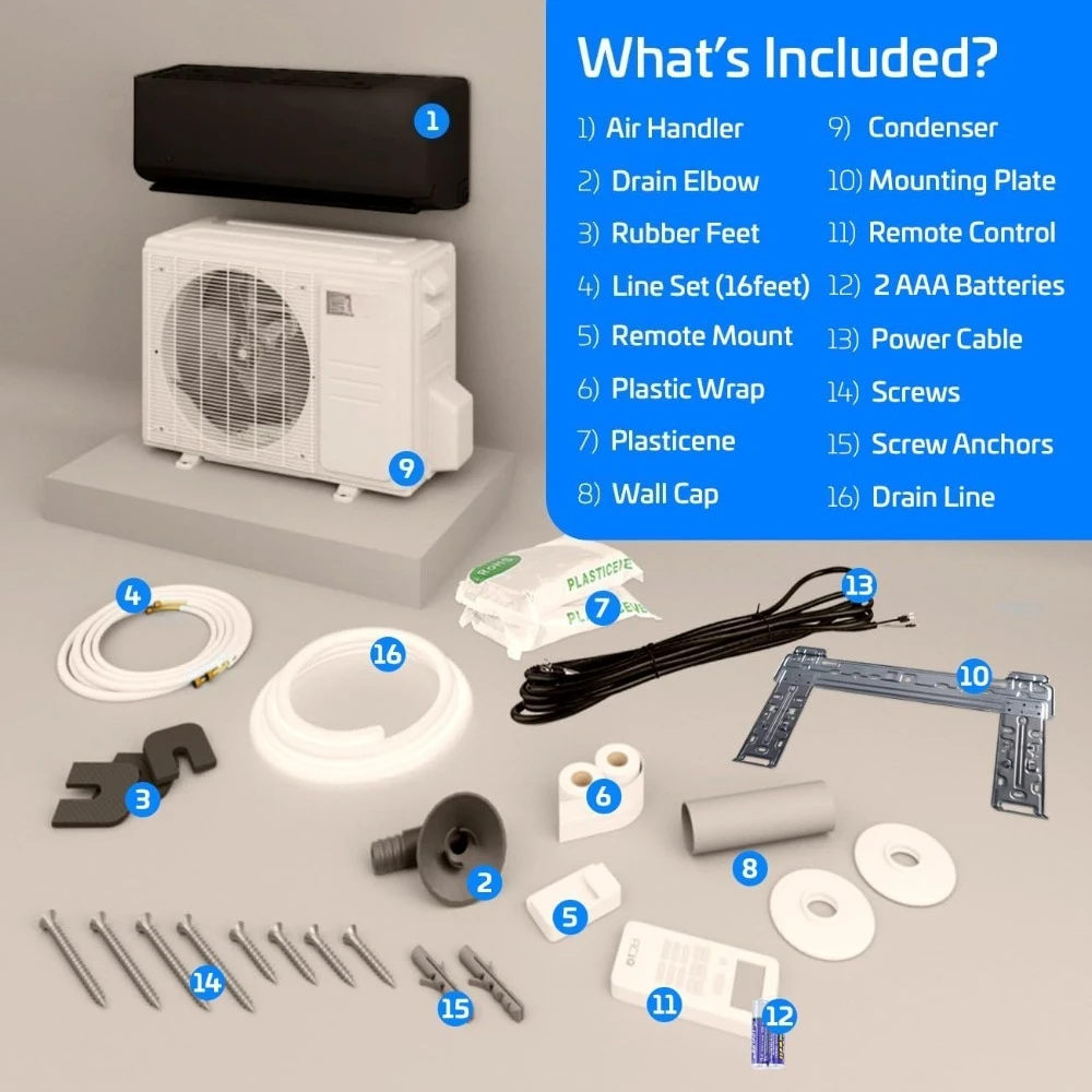 21SEER2 Essentials 12000 BTU Comfortable Inverter Mini Split AC/Heating System,1 Ton Black Wall Mount Ductless Heat Pump AC Unit