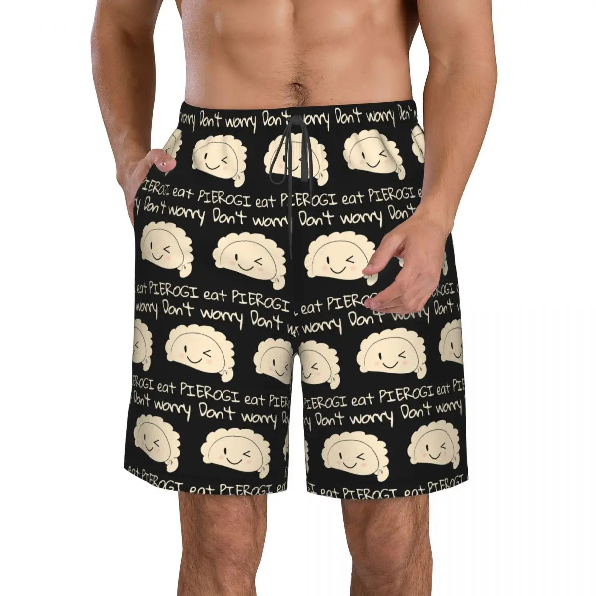 Don't Worry Eat PIEROGI Trunks Beach Board Shorts Casual Quick Dry Swim Summer Men Pants