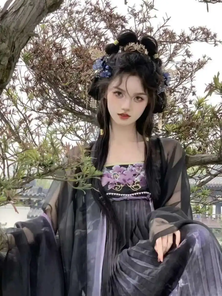 Fragante como siempre, nueva falda confuciana hasta el pecho estilo Tang de té de Camelia negra Hanfu para mujer con bordado inmortal grande