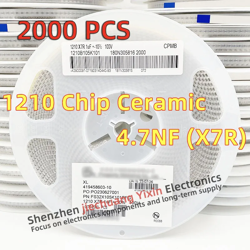 

Chip Ceramic Capacitor 1210 4.7NF 630V 1000V 1KV 472K 10% accuracy X7R material 3225 Capacitance 2000pcs