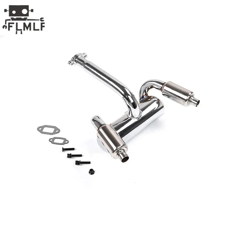 Rc Car Metal Dual Outlet Tuned Exhaust Pipe for 23cc-45cc Engine Fit for 1/5 HPI ROFUN BAHA ROVAN KM BAJA 5B Buggy Parts