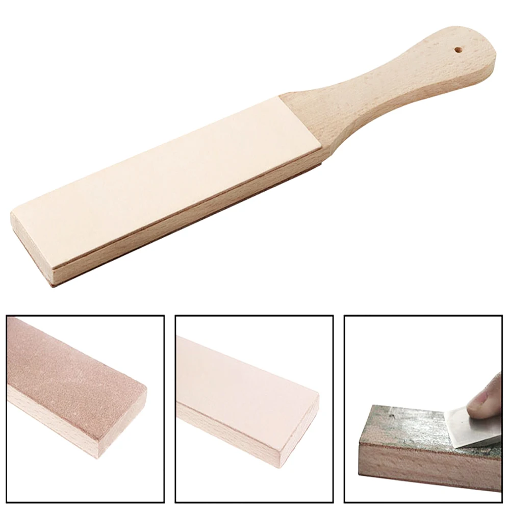 Leather Sharpener Wooden Handles Stropping Block Polishing Double-sided Handmades Sharpening Board Knives Crafts Accessories 1PC