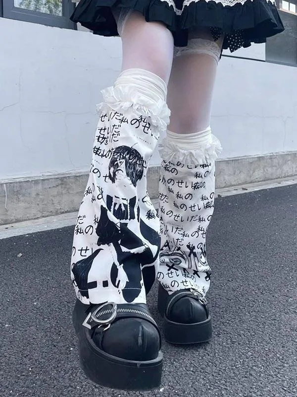 Aquecedores de Pernas Harajuku Punk para Mulheres, Meias Cosplay Japonesas Femininas, Pernas de Joelho, Moda Verão, Impressão Y2k