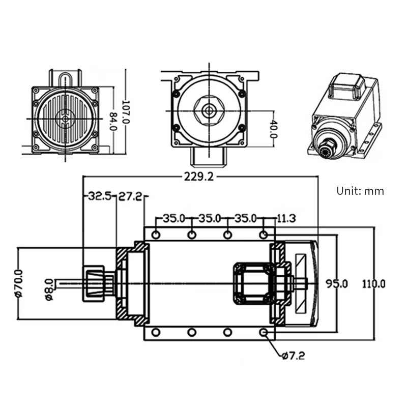 1.5KW 220V 6000 RPM Permanent Magnet Motor ER20 Chuck Constant Power Flange Air-Cooled Spindle CNC Milling Machine Drilling